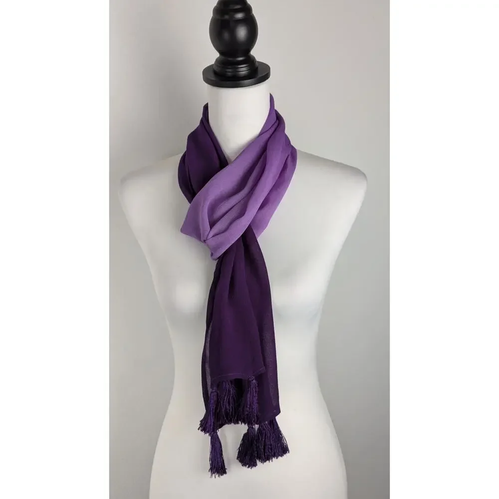 Vtg Pegasus Hand Dyed Silk Crepe Scarf Ombré Purple Tassels Fiber Art 68x11 EUC
